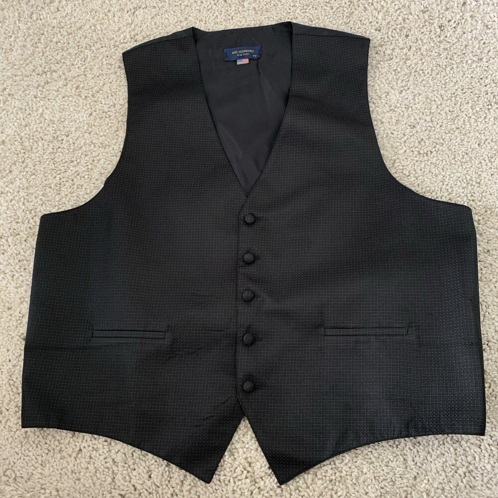 Mel Howard New York Vest Mens Size 2X Black Waistcoat 5 Fabric-Covered Buttons